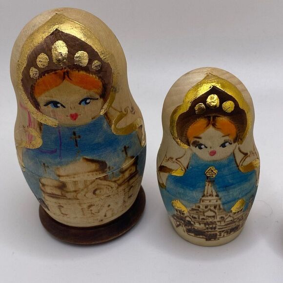 Rare Vintage Russian Matryoshka Nesting Doll Hand Crafted 5 Dolls - Picture 3 of 11